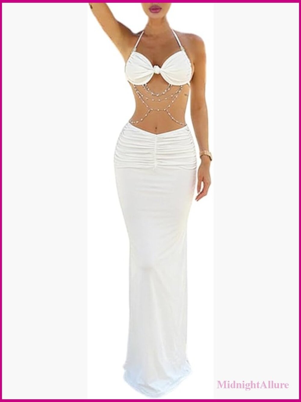 Two Piece Maxi Skirt Set Ruched Backless Crop Top Cut Out Skirt Summer